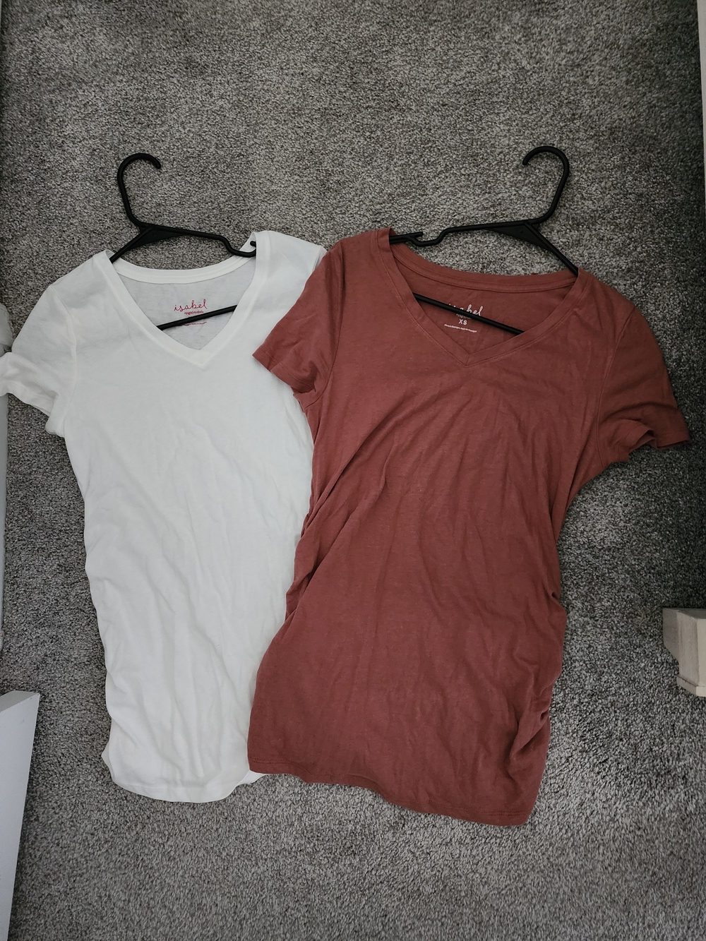 Maternity Short-Sleeve V-Neck Tee in White and Rust (Set Of 2)